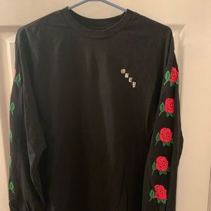 Obey long sleeve shirt with roses on arms size medium